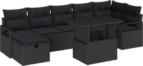 vidaXL Σετ Καναπέ Κήπου με μαξιλάρι 8 pcs Μαύρο Πολυ ράταν