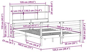 Κρεβάτι Βιβλιοθήκη Χωρίς Στρώμα 120x190 εκ Μασίφ Ξύλο Πεύκου - Καφέ