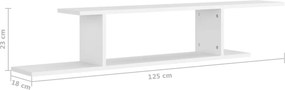 vidaXL Ράφι Τηλεόρασης Επιτοίχιο Λευκό 125x18x23 εκ. από Επεξ. Ξύλο