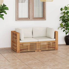 vidaXL Καναπές Κήπου Διθέσιος από Μασίφ Ξύλο Teak με Μαξιλάρια