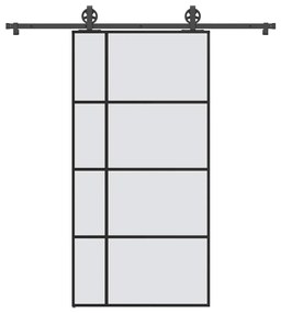 Συρόμενη Πόρτα με Μηχανισμό 102,5x205 εκ. Γυαλί ESG &amp; Αλουμίνιο - Μαύρο