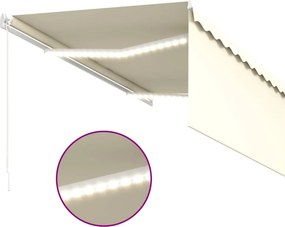 vidaXL Χειροκίνητη τέντα με ηλιακό LED 3 x 2,5 m Κρεμ 100% Πολυεστέρας