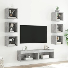 vidaXL Έπιπλα Τοίχου Τηλεόρασης 8 τεμ. LED Γκρι Σκυρ. από Επεξ. Ξύλο