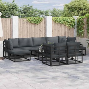 vidaXL Σετ Καναπέ Κήπου με μαξιλάρι 10 pcs Μαύρο Αλουμίνιο