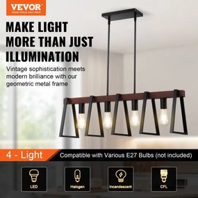 VEVOR 4-Light Kitchen Island Pendant Lights 60W Adjustable Dining Room Light E27