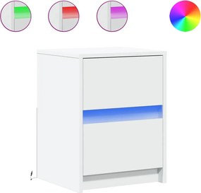 vidaXL Κομοδίνο με Φώτα LED Λευκό από Επεξεργασμένο ξύλο
