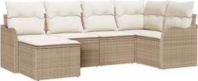 vidaXL Σετ Καναπέ Κήπου με μαξιλάρι 6 pcs Μπεζ και λευκό Πολυ ράταν