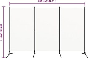 vidaXL Διαχωριστικό Δωματίου με 3 Πάνελ Λευκό 260 x 180 εκ. Υφασμάτινο