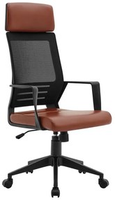 BF2500 Πολυθρόνα Γραφείου Διευθυντή Mesh Μαύρο - Pu Καφέ 58x62x116/126cm ΕΟ607,3