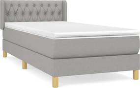 vidaXL Κρεβάτι Boxspring με Στρώμα Ανοιχτό Γκρι 90x200 εκ. Υφασμάτινο