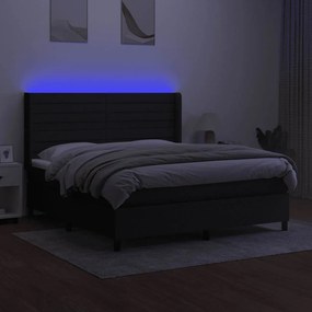 vidaXL Κρεβάτι Boxspring με Στρώμα &amp; LED Μαύρο 160x200 εκ. Υφασμάτινο
