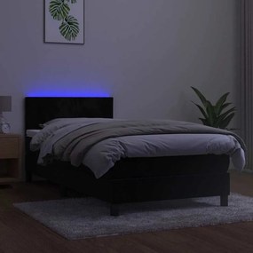 vidaXL Κρεβάτι Boxspring με Στρώμα &amp; LED Μαύρο 90x190 εκ. Βελούδινο