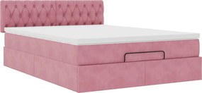 vidaXL Οθωμανικό κρεβάτι με στρώμα ροζ 140x190cm Βελούδο