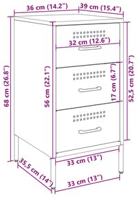 Κομοδίνα 2 τεμ. Ανθρακί 36x39x68 εκ. από Χάλυβα - Ανθρακί