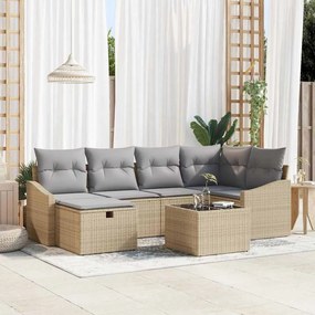 vidaXL Σετ Καναπέ Κήπου με μαξιλάρι 7 pcs Μπεζ, Ανοιχτό Γκρι