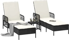 vidaXL Ξαπλώστρα 3 pcs Μαύρο και Κρεμ Λευκό 55 x 200 x 92 εκ.