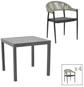 Τραπεζαρία Kliton- Elation σετ 5τεμ pakoworld αλουμίνιο σε ανθρακί απόχρωση 80x80x74εκ