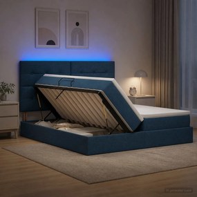 vidaXL LED Κρεβάτι αποθήκευσης με στρώμα Μπλε 180 x 200 cm Ύφασμα