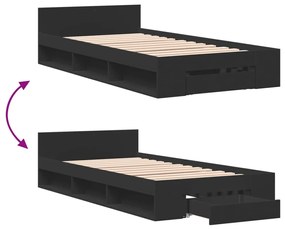 vidaXL Πλαίσιο Κρεβατιού με συρτάρια Μαύρο 90x200 εκ. Επεξεργ. Ξύλο