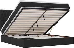 vidaXL Οθωμανικό κρεβάτι με στρώμα &amp; LEDs Μαύρο ύφασμα 180x200cm