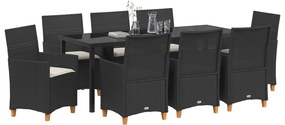 vidaXL Σετ 9 κομμάτια τραπεζαρίας κήπου με μαξιλάρια Μαύρο Πολυ Ρατάν
