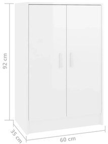 Παπουτσοθήκη Γυαλιστερό Λευκό 60 x 35 x 92 εκ. από Μοριοσανίδα - Λευκό