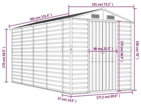 Αποθήκη Κήπου Ανοιχτό Γκρι 191x385x198 εκ. Γαλβανισμένο Ατσάλι - Γκρι