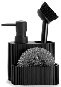 Δοχείο Κρεμοσάπουνου Με Θήκη Για Σφουγγάρι Stripes AH-CC71089 11,5x11x19cm Black Andrea House Ατσάλι,Abs,Polyresin