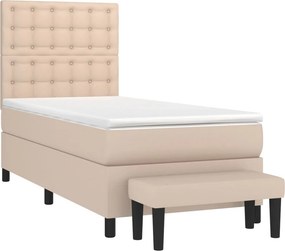 vidaXL Κρεβάτι Boxspring με Στρώμα Καπουτσίνο 90x200εκ.από Συνθ. Δέρμα