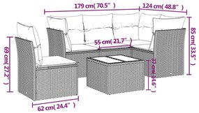 vidaXL Σαλόνι Κήπου Σετ 6 Τεμαχίων Γκρι Συνθετικό Ρατάν με Μαξιλάρια