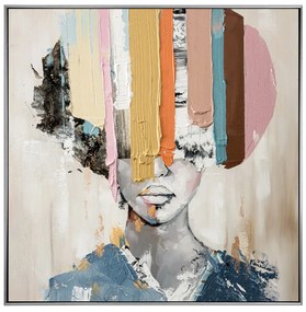 COLORFUL WOMAN 1 ΠΙΝΑΚΑΣ ΚΑΜΒΑΣ ΠΟΛΥΧΡΩΜΟ ΞΥΛΟ ΚΟΡΝΙΖΑ ΑΣΗΜΙ 80x80xH5cm - 030505