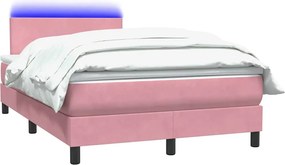 vidaXL Κρεβάτι Boxspring με Στρώμα &amp; LED ροζ 120x220 cm Βελούδινο