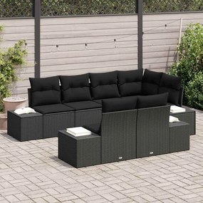 vidaXL Σετ Καναπέ Κήπου 7 pcs Μαύρο Πολυ rattan, βαμμένο ατσάλι