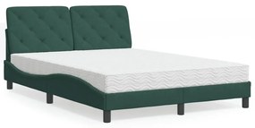 vidaXL Κρεβάτι με Στρώμα Σκούρο Πράσινο 140x190εκ. Βελούδινο
