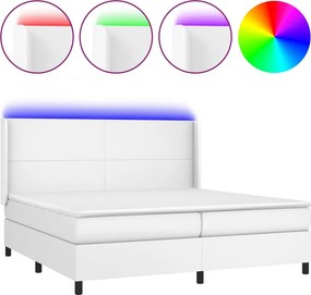 vidaXL Κρεβάτι Boxspring με Στρώμα &amp; LED Λευκό 200x200 εκ. Συνθ. Δέρμα