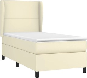 vidaXL Κρεβάτι Boxspring με Στρώμα Κρεμ 90x190 εκ. από Συνθετικό Δέρμα