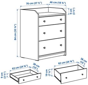 HAUGA συρταριέρα με 3 συρτάρια, 70x84 cm 404.568.99