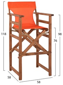 Σκαμπό Μπαρ Σκηνοθέτη ΛΗΜΝΟΣ C10374.02 Καρυδί Εμποτισμού με Πορτοκαλί Textilene 58x58x118 εκ. 58x58x118 εκ.