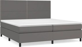vidaXL Κρεβάτι Boxspring με Στρώμα Γκρι 200x200 εκ. Συνθετικό Δέρμα
