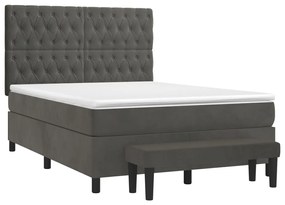 vidaXL Κρεβάτι Boxspring με Στρώμα Σκούρο Γκρι 140x190 εκ. Βελούδινο