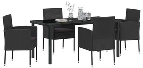 vidaXL Σέτ φαγητού για κήπο με μαξιλάρι 5 pcs Μαύρο Πολυ ράταν