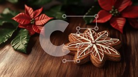 Intra Συλλεκτικό Ξύλινο Παζλ Plywood  4mm - Γιορτινά στολισμένο μπισκότο μελόψωμο με ποϊνσέτια Σε Ξύλινο Κουτί - Διαστάσεις: 10x10 cm – 25 κομμάτια