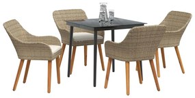 vidaXL Σέτ φαγητού για κήπο με μαξιλάρι 5 pcs Μπεζ συνθετικό ρατάν