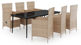 vidaXL Σετ Τραπεζαρίας Κήπου 7 Τεμαχίων Μπεζ με Μαξιλάρια