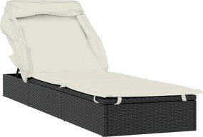 vidaXL Ξαπλώστρα Πτυσσόμενη Οροφή Μαύρη 213 x 63 x 97 εκ. Συνθ. Ρατάν