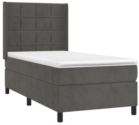 vidaXL Κρεβάτι Boxspring με Στρώμα & LED Σκ. Γκρι 80x200 εκ. Βελούδινο