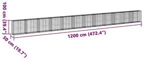 Συρματοκιβώτιο με Κάλυμμα 1200x50x100εκ από Γαλβανισμένο Χάλυβα - Ασήμι