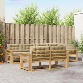 vidaXL Σειρά Καναπέ Εξωτερικού 6 pcs Λευκό και Μπεζ Πολυεστέρας