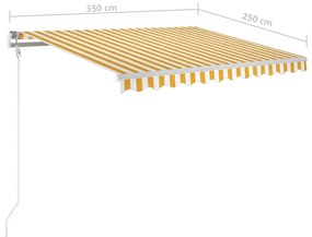 Τέντα Αυτόματη με LED &amp; Αισθ. Ανέμου Κίτρινο/Λευκό 350x250 εκ. - Κίτρινο