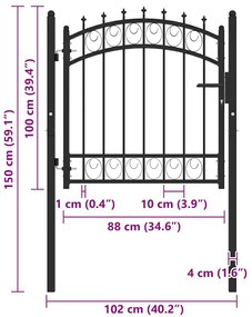 vidaXL Πόρτα Περίφραξης με Ακίδες Μαύρη 100 x 100 εκ. Ατσάλινη